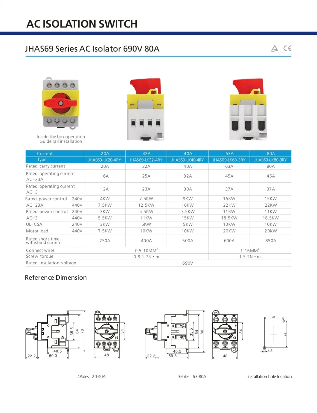 IP66 40A 63A AC Waterproof Isolator Switch CE TUV